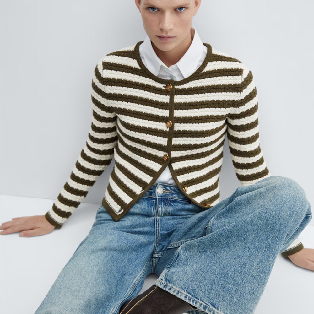 Mango STRIPED CARDIGAN WITH JEWEL BUTTONs - Picture 5 of 9